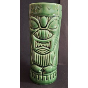 'Mean Green' Ceramic Tiki Mug Barware Tahitian Style Island Warrior Sang Kung